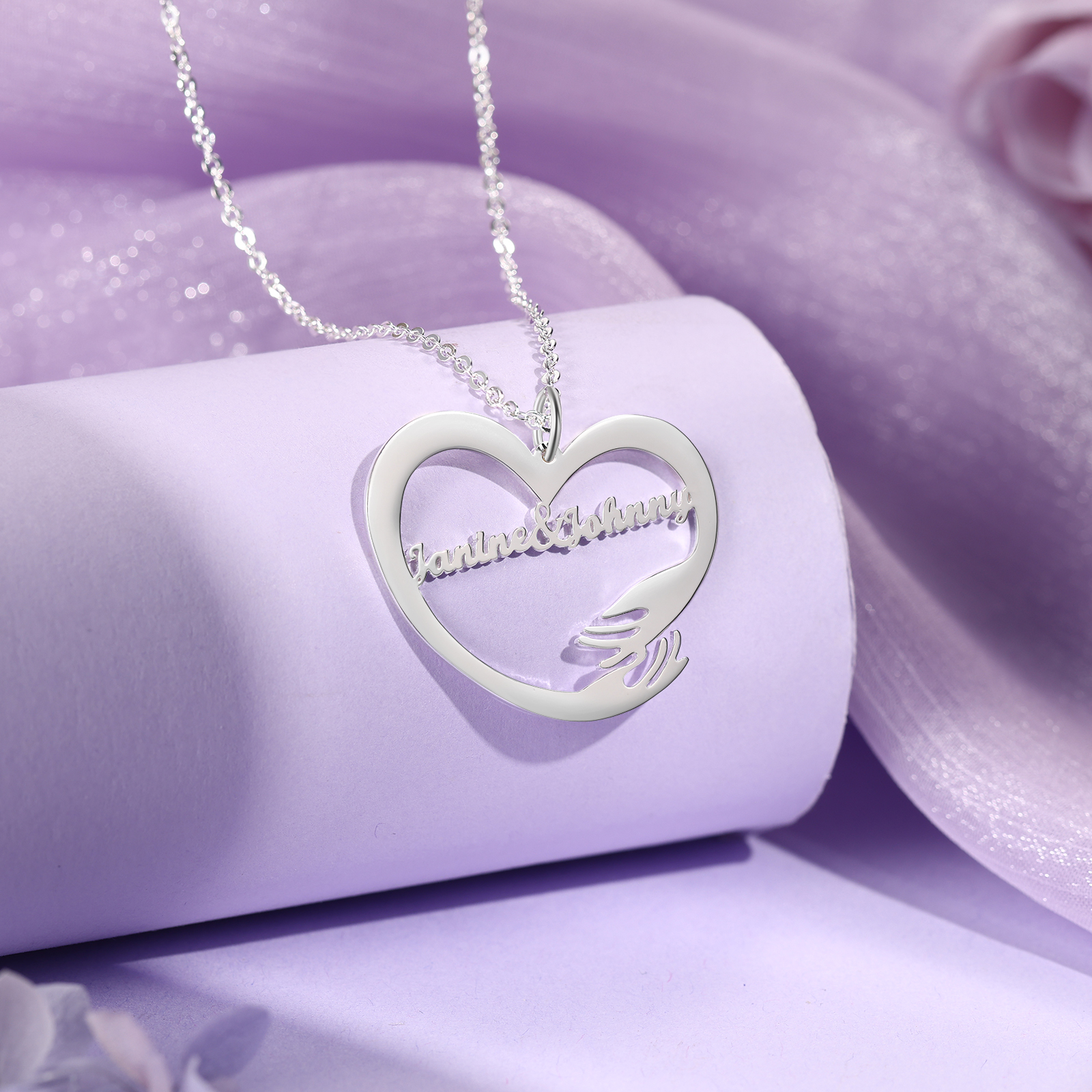 Personalised 2 Names Heart Name Necklace, Custom Women's Pendant Necklace Gift for Women | Jessemade