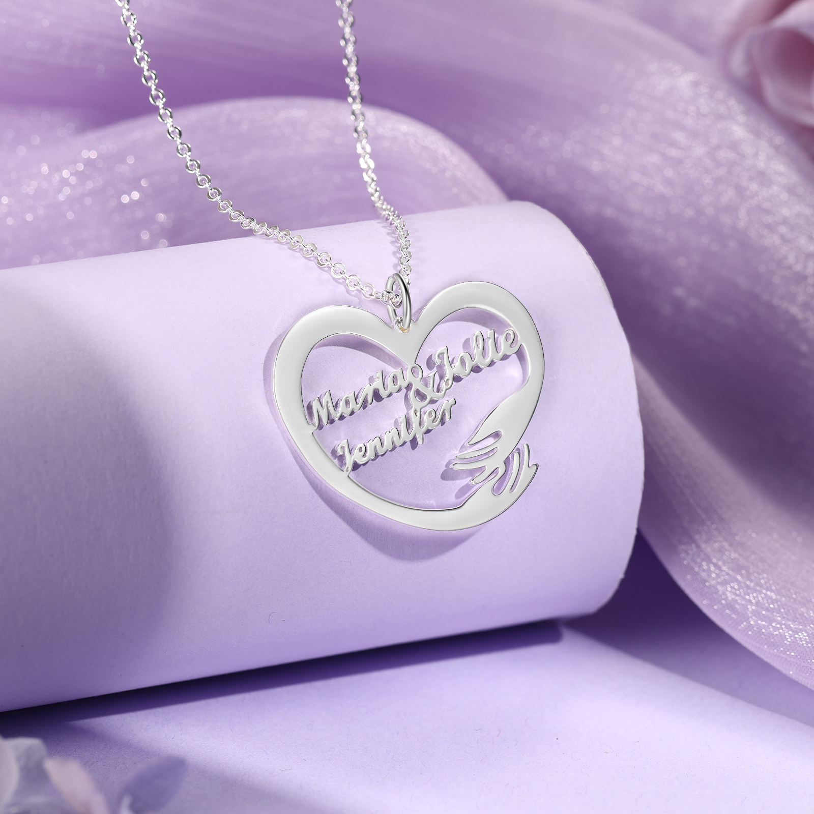 Personalised 3 Names Heart Name Necklace, Custom Women's Pendant Necklace Gift for Women | Jessemade