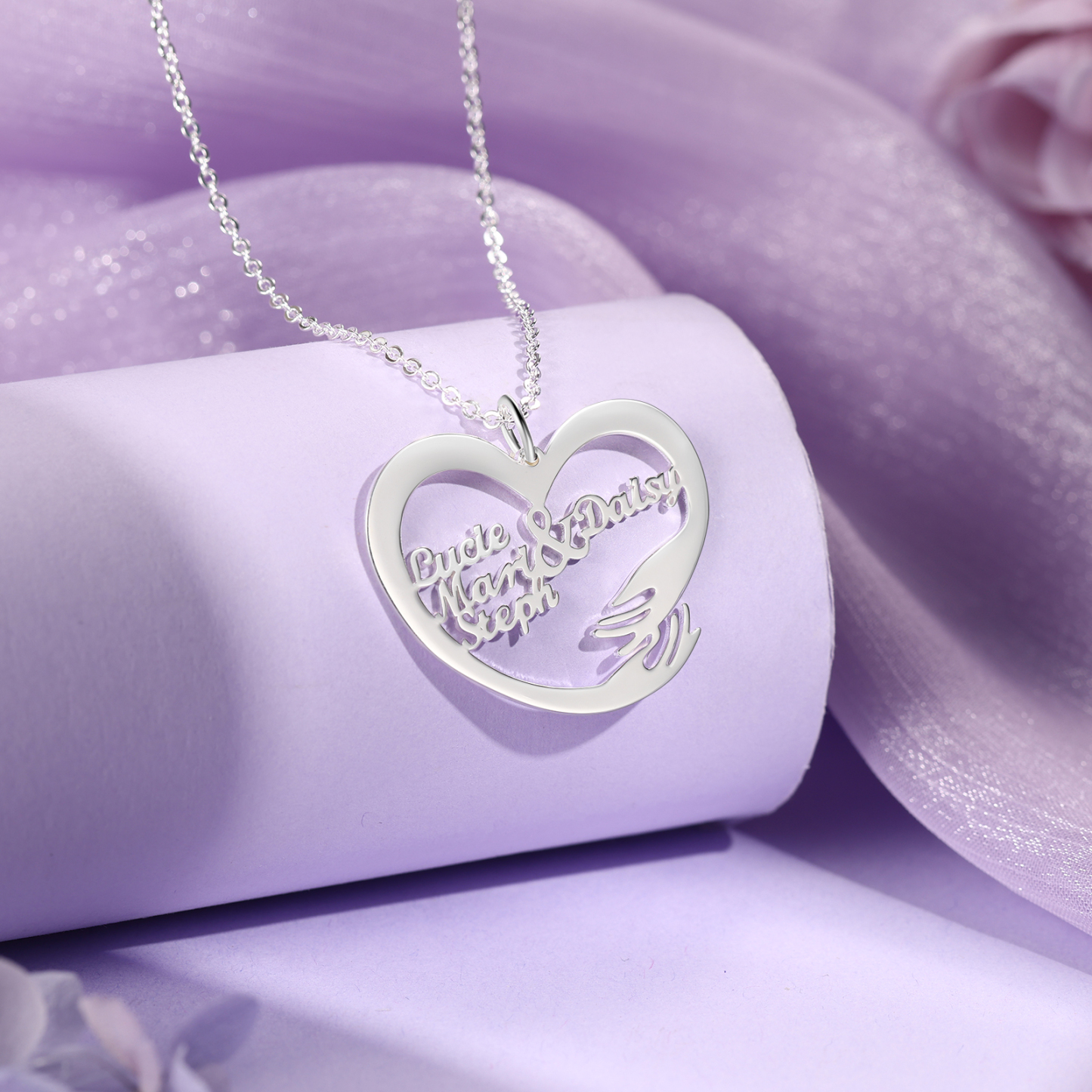 Personalised 4 Names Heart Name Necklace, Custom Women's Pendant Necklace Gift for Women | Jessemade