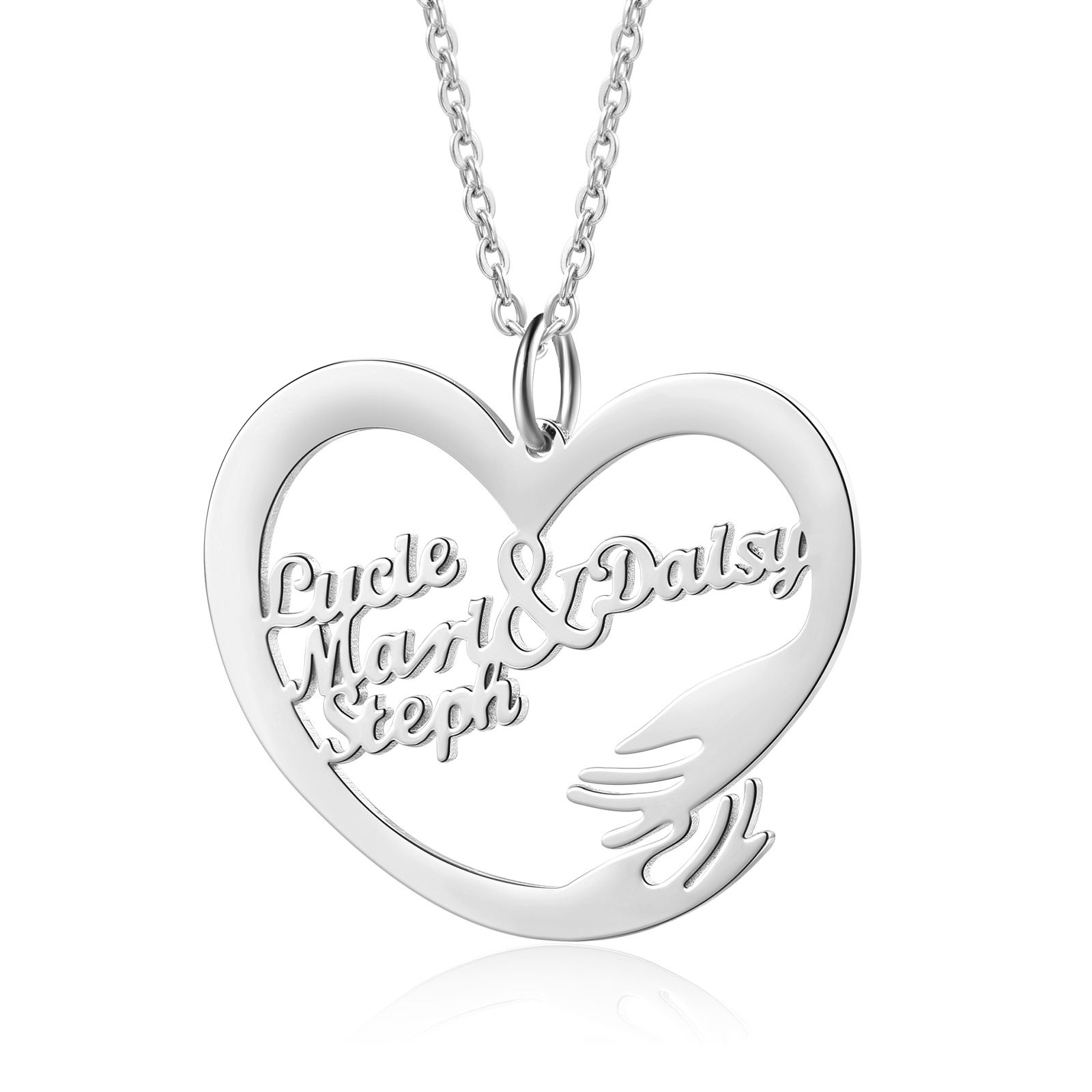 Personalized 4-Name Heart Necklace, Custom Women's Pendant Necklace, G