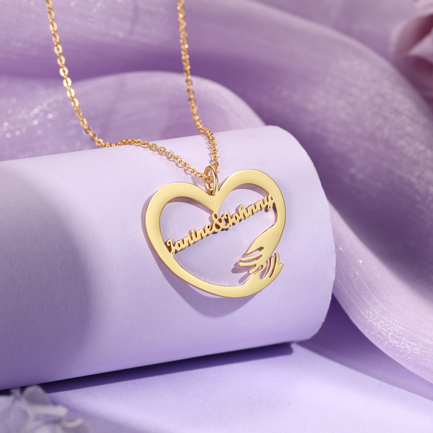 Personalised 2 Names Heart Name Necklace, Custom Women's Pendant Necklace Gift for Women | Jessemade