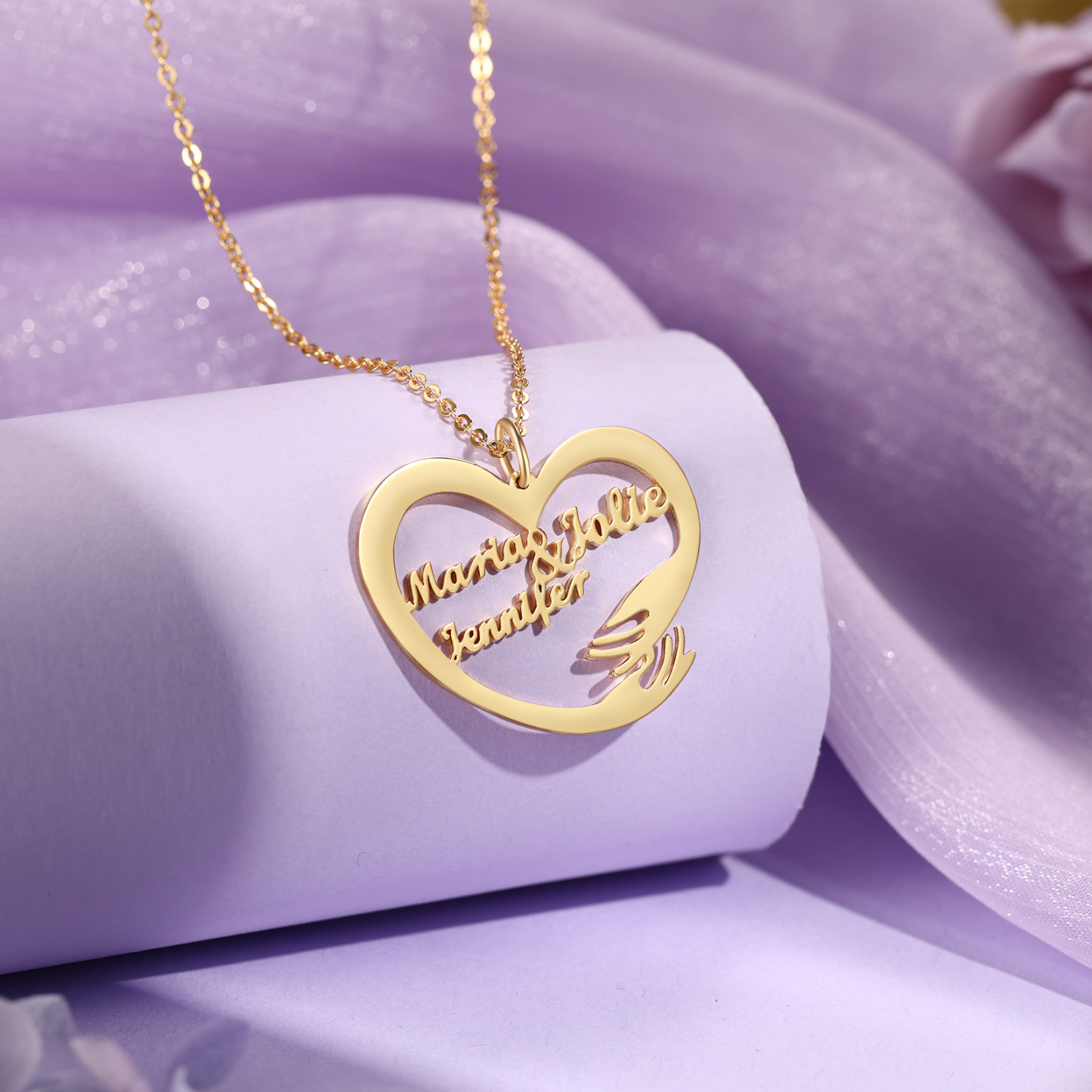 Personalised 3 Names Heart Name Necklace, Custom Women's Pendant Necklace Gift for Women | Jessemade