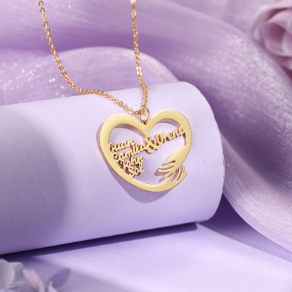 Personalised 5 Names Heart Name Necklace, Custom Women's Pendant Necklace Gift for Women | Jessemade