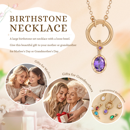 Personalised Birthstone Necklace, Custom Gold Pendant with Simulated Stone for Women | Jessemade