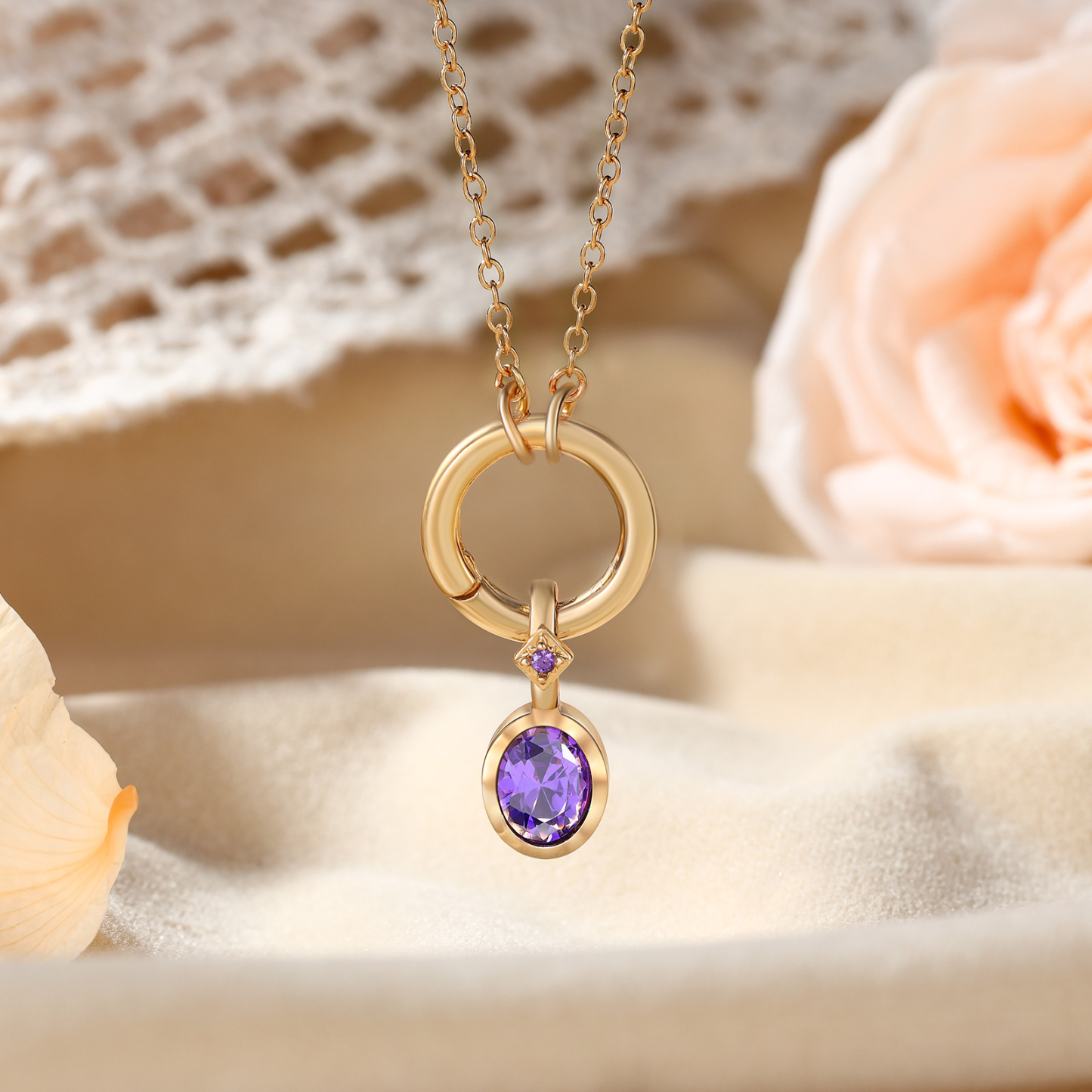 Personalised Birthstone Necklace, Custom Gold Pendant with Simulated Stone for Women | Jessemade
