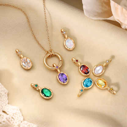 Personalised Birthstone Necklace, Custom Gold Pendant with Simulated Stone for Women | Jessemade