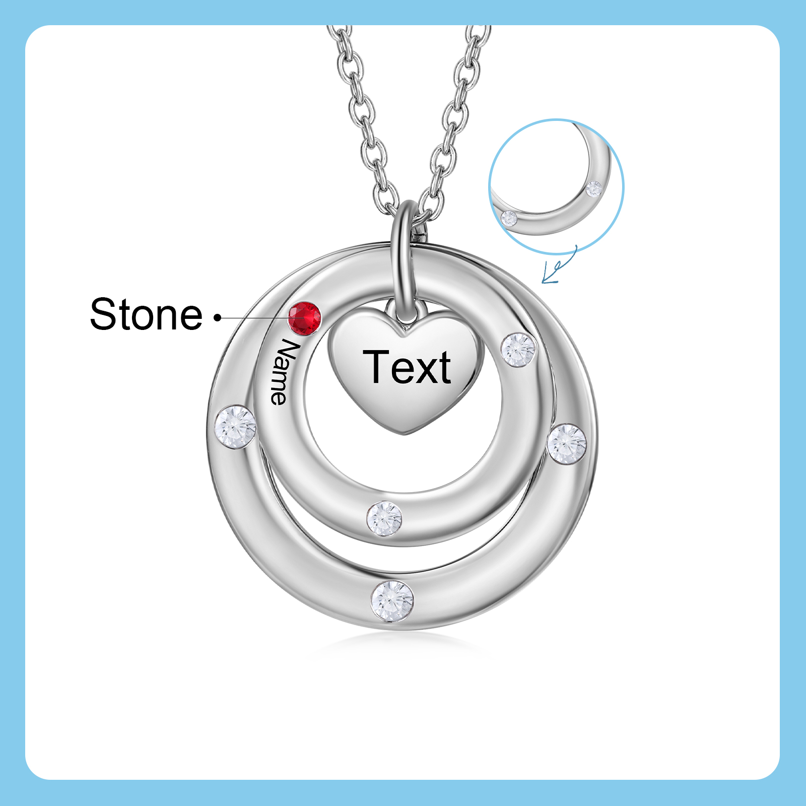 Personalized Women's Birthstone Necklace with 1 Name & 1 Birthstone & 1 Text Design Gift for Her | Lorajewel