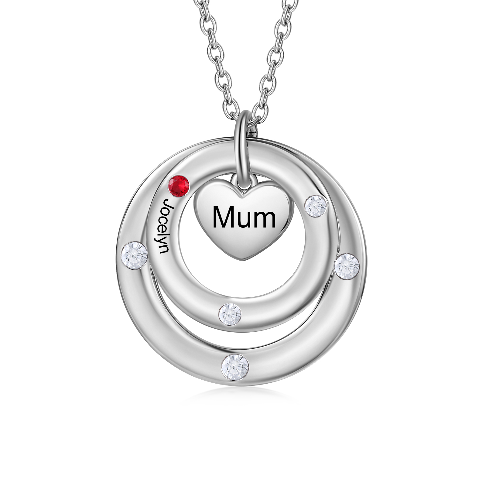 Personalized Women's Birthstone Necklace with 1 Name & 1 Birthstone & 1 Text Design Gift for Her | Lorajewel
