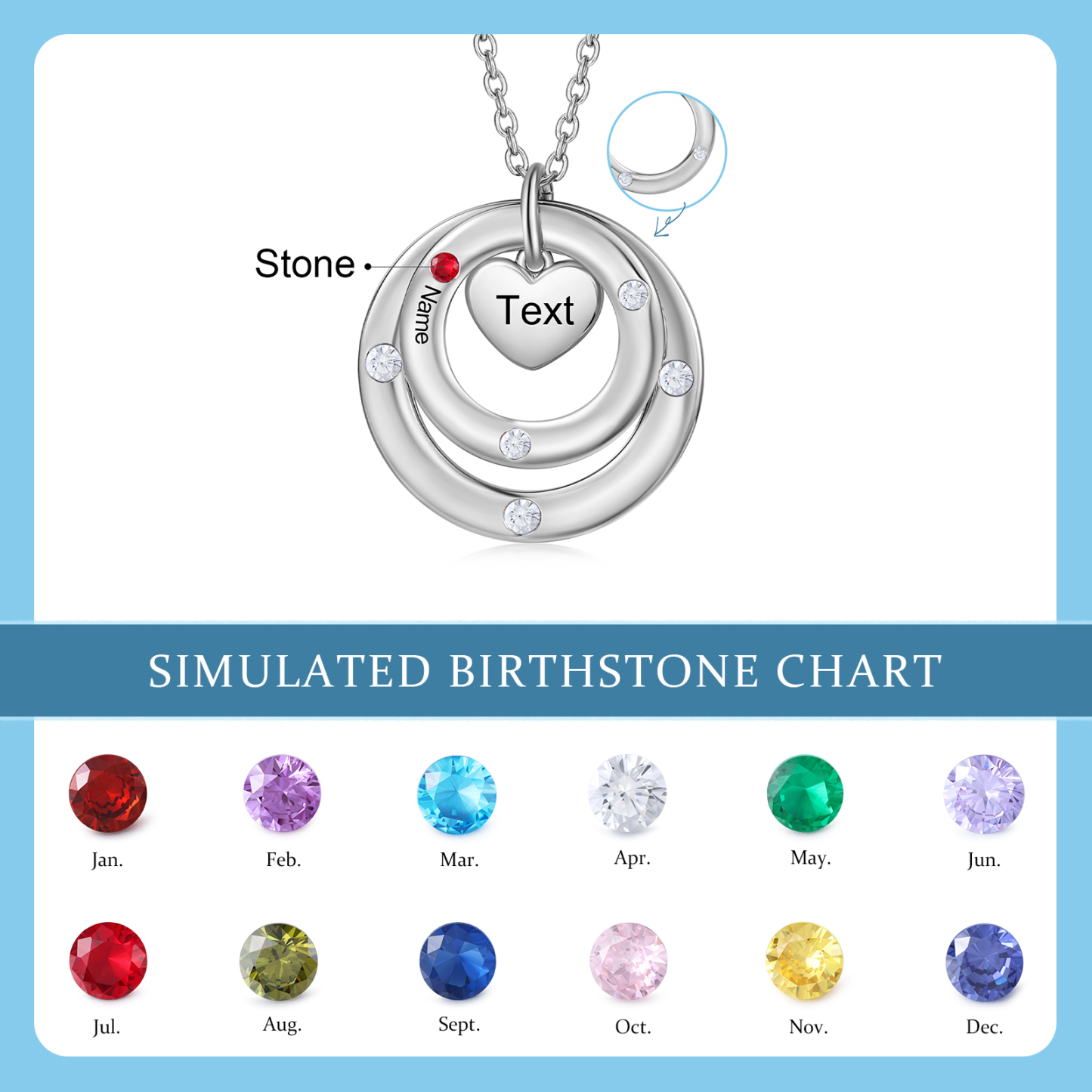 Personalized Women's Birthstone Necklace with 1 Name & 1 Birthstone & 1 Text Design Gift for Her | Lorajewel
