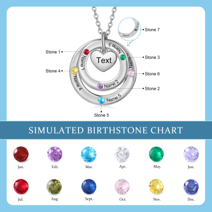 Personalized Women's Birthstone Necklace with 7 Names & 7 Birthstones & 1 Text Design Gift for Her | Lorajewel