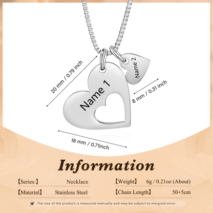 Personalised Heart Charm Necklace �C Custom 2 Names Stainless Steel Necklace Gift for Her | Jessemade