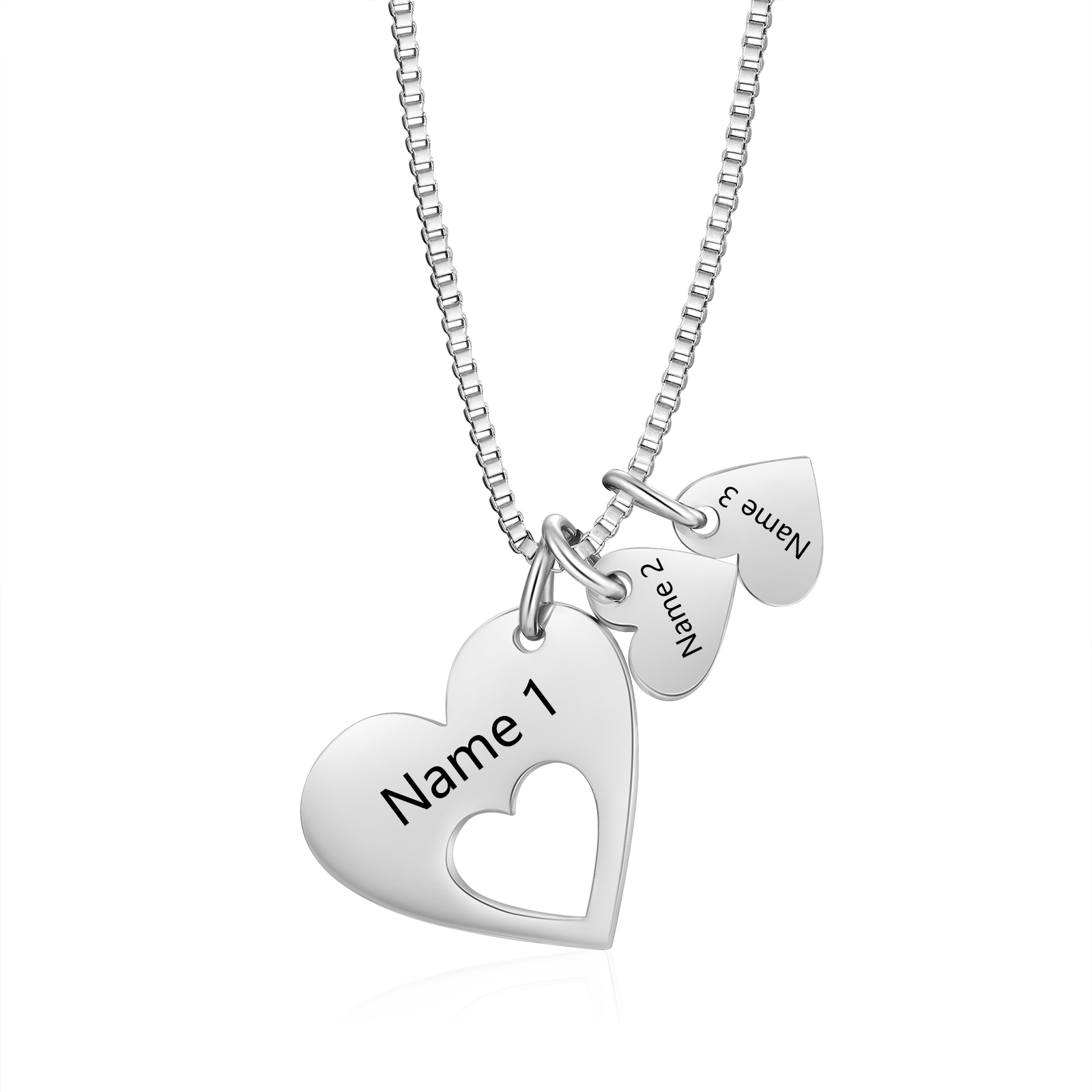 Personalised Heart Charm Necklace �C Custom 3 Names Stainless Steel Necklace Gift for Her | Jessemade