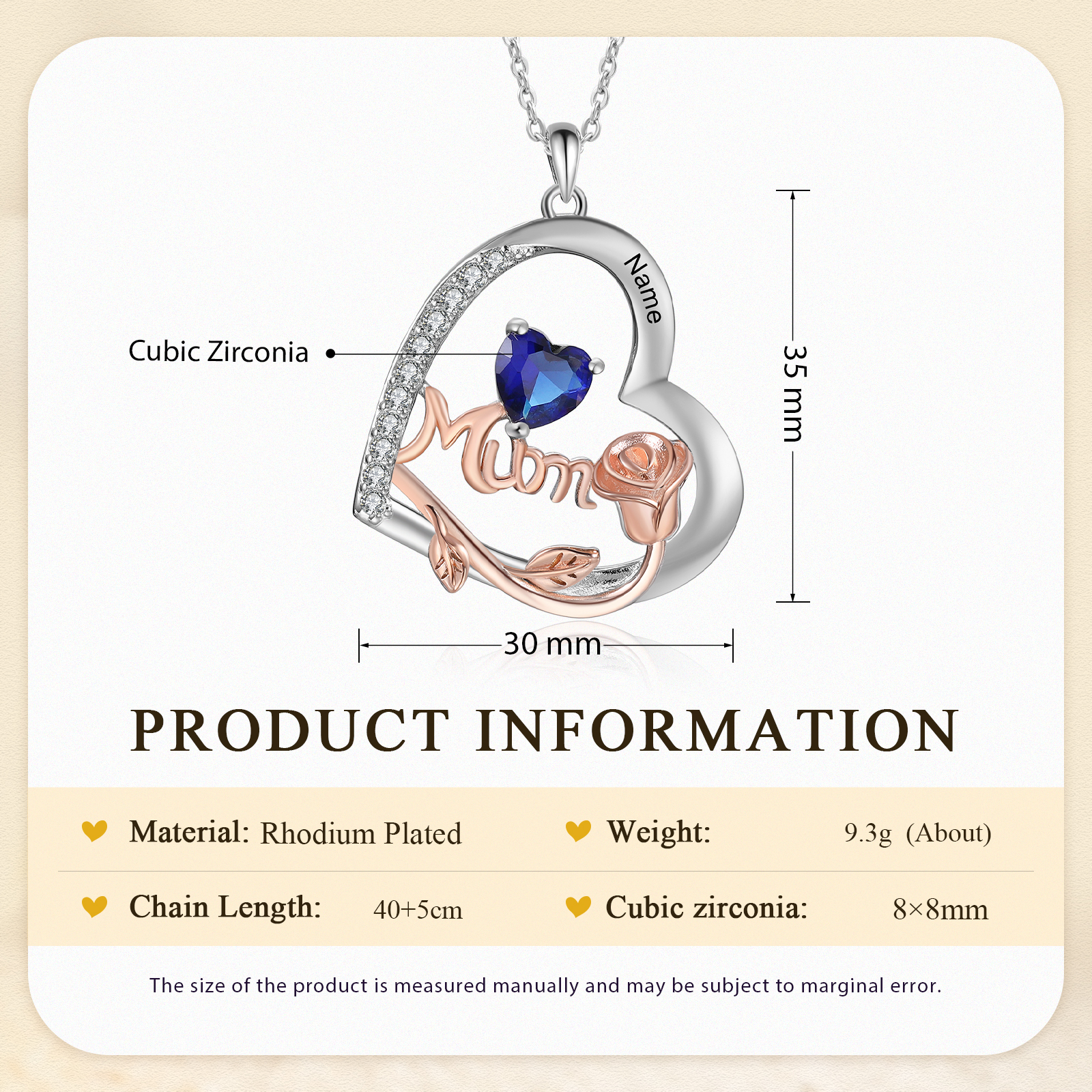 Personalized Women's Birthstone Necklace with 1 Name & 1 Birthstone, Heart Pendant Design Gift for Her | Lorajewel