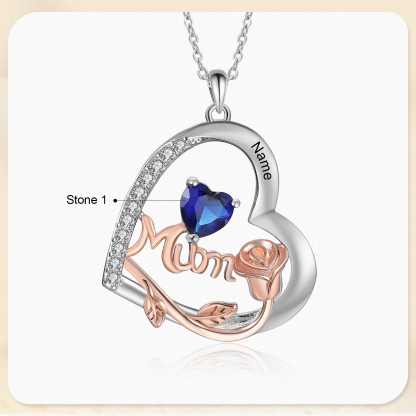 Personalized Women's Birthstone Necklace with 1 Name & 1 Birthstone, Heart Pendant Design Gift for Her | Lorajewel