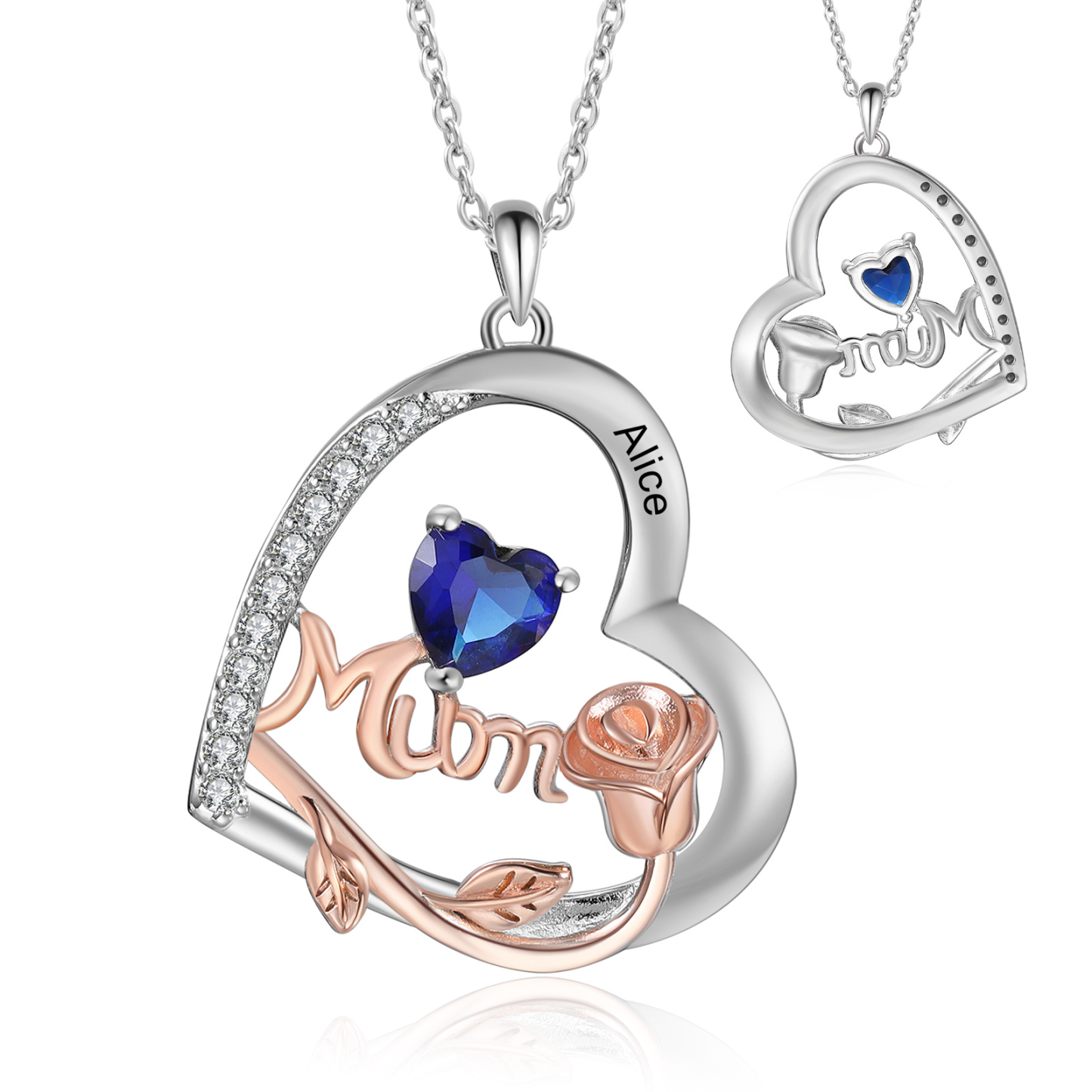 Personalized Women's Birthstone Necklace with 1 Name & 1 Birthstone, Heart Pendant Design Gift for Her | Lorajewel