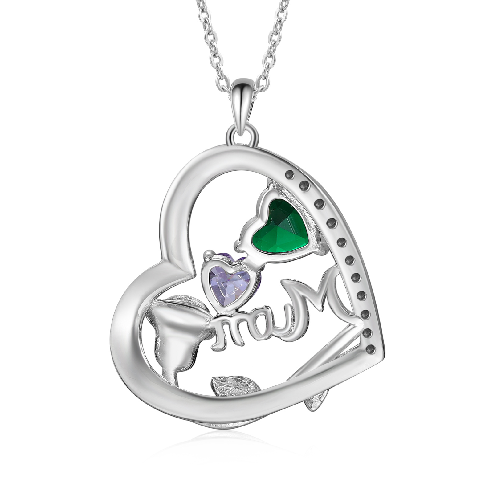 Personalized Women's Birthstone Necklace with 2 Names & 2 Birthstones, Heart Pendant Design Gift for Her | Lorajewel