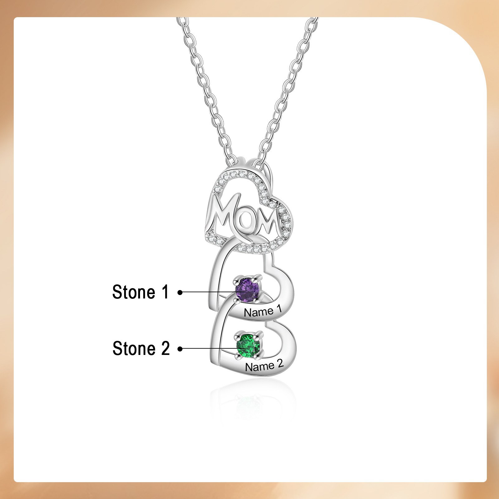 2 Names & 2 Birthstones Custom Mom Necklace with Birthstones & Names – Personalized Mother’s Day Jewelry Gift | Lorajewel
