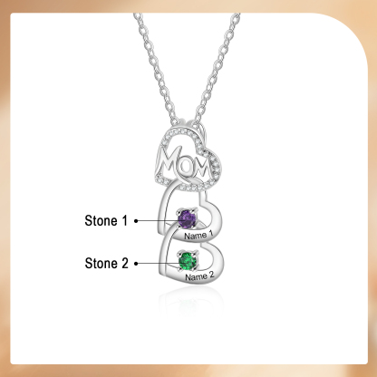 2 Names & 2 Birthstones Custom Mom Necklace with Birthstones & Names – Personalized Mother’s Day Jewelry Gift | Lorajewel