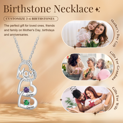 2 Names & 2 Birthstones Custom Mom Necklace with Birthstones & Names – Personalized Mother’s Day Jewelry Gift | Lorajewel