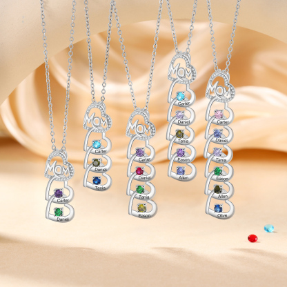 2 Names & 2 Birthstones Custom Mom Necklace with Birthstones & Names – Personalized Mother’s Day Jewelry Gift | Lorajewel