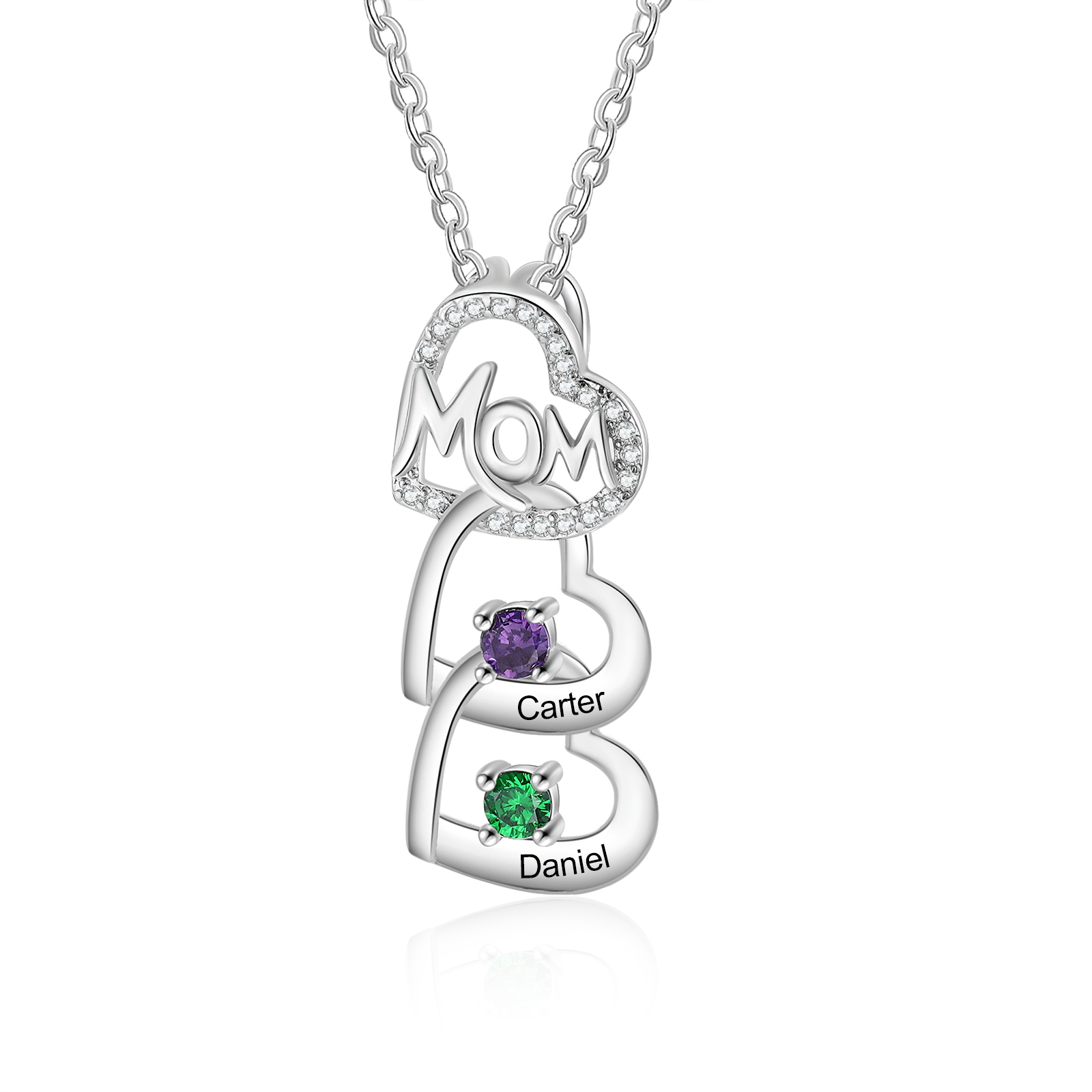 2 Names & 2 Birthstones Custom Mom Necklace with Birthstones & Names – Personalized Mother’s Day Jewelry Gift | Lorajewel