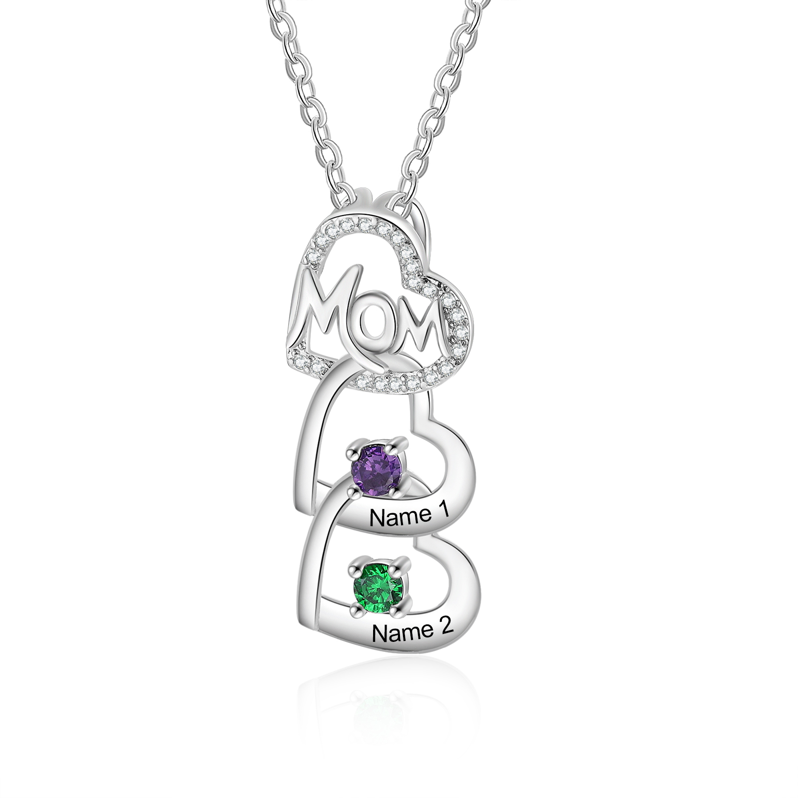 2 Names & 2 Birthstones Custom Mom Necklace with Birthstones & Names – Personalized Mother’s Day Jewelry Gift | Lorajewel