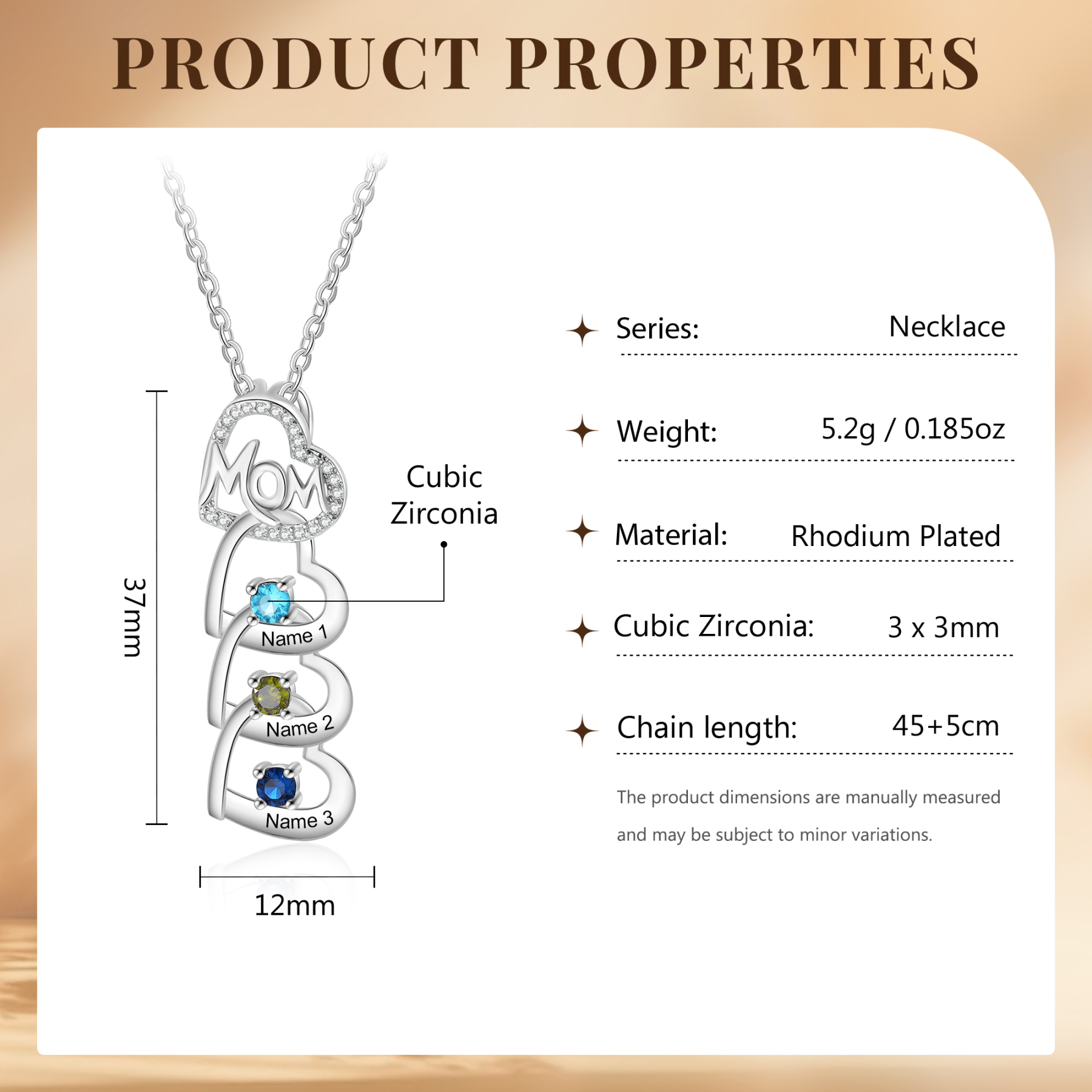 3 Names & 3 Birthstones Custom Mom Necklace with Birthstones & Names – Personalized Mother’s Day Jewelry Gift | Lorajewel