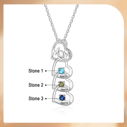 3 Names & 3 Birthstones Custom Mom Necklace with Birthstones & Names – Personalized Mother’s Day Jewelry Gift | Lorajewel