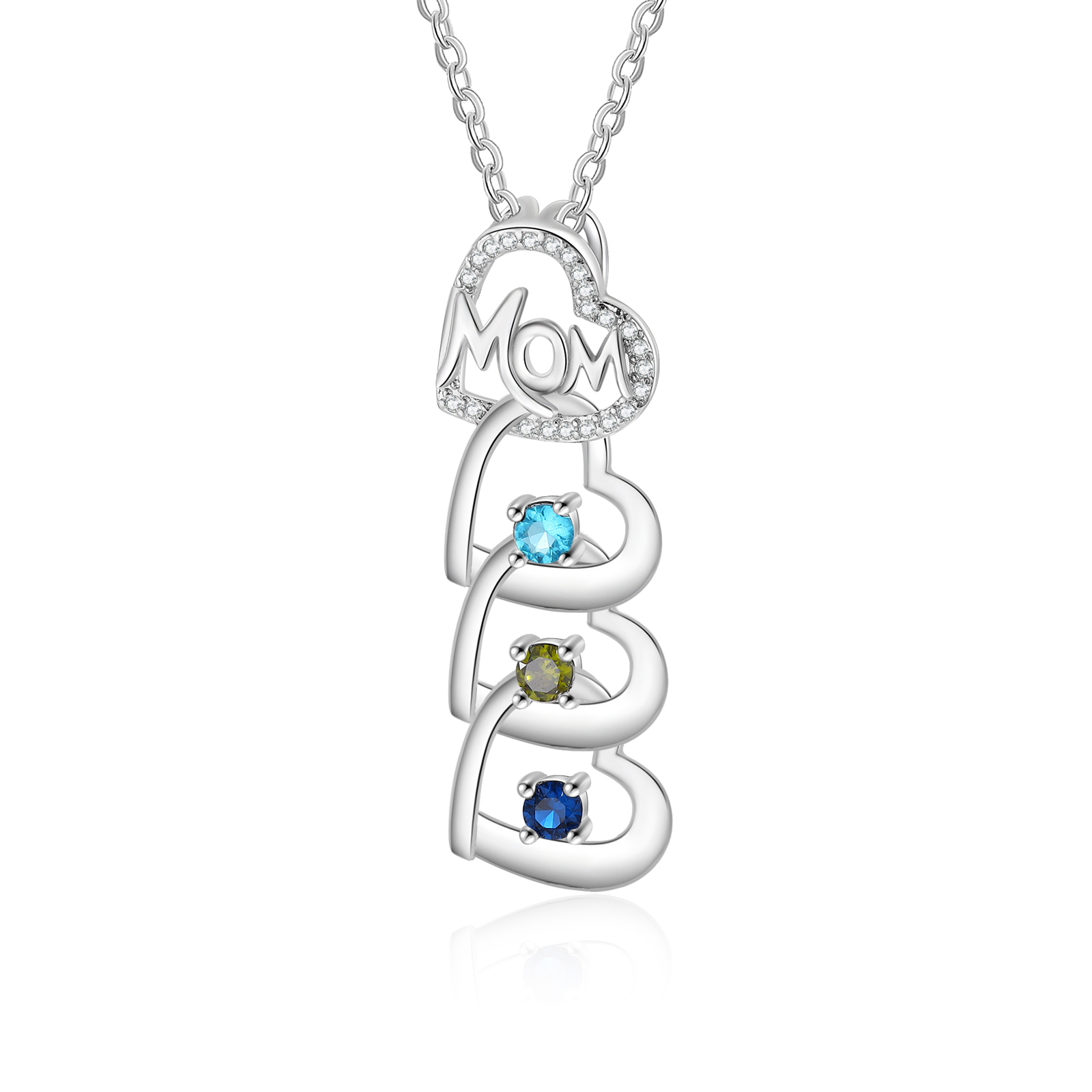 3 Names & 3 Birthstones Custom Mom Necklace with Birthstones & Names – Personalized Mother’s Day Jewelry Gift | Lorajewel