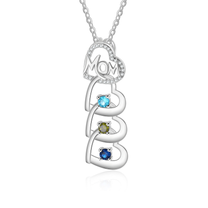 3 Names & 3 Birthstones Custom Mom Necklace with Birthstones & Names – Personalized Mother’s Day Jewelry Gift | Lorajewel