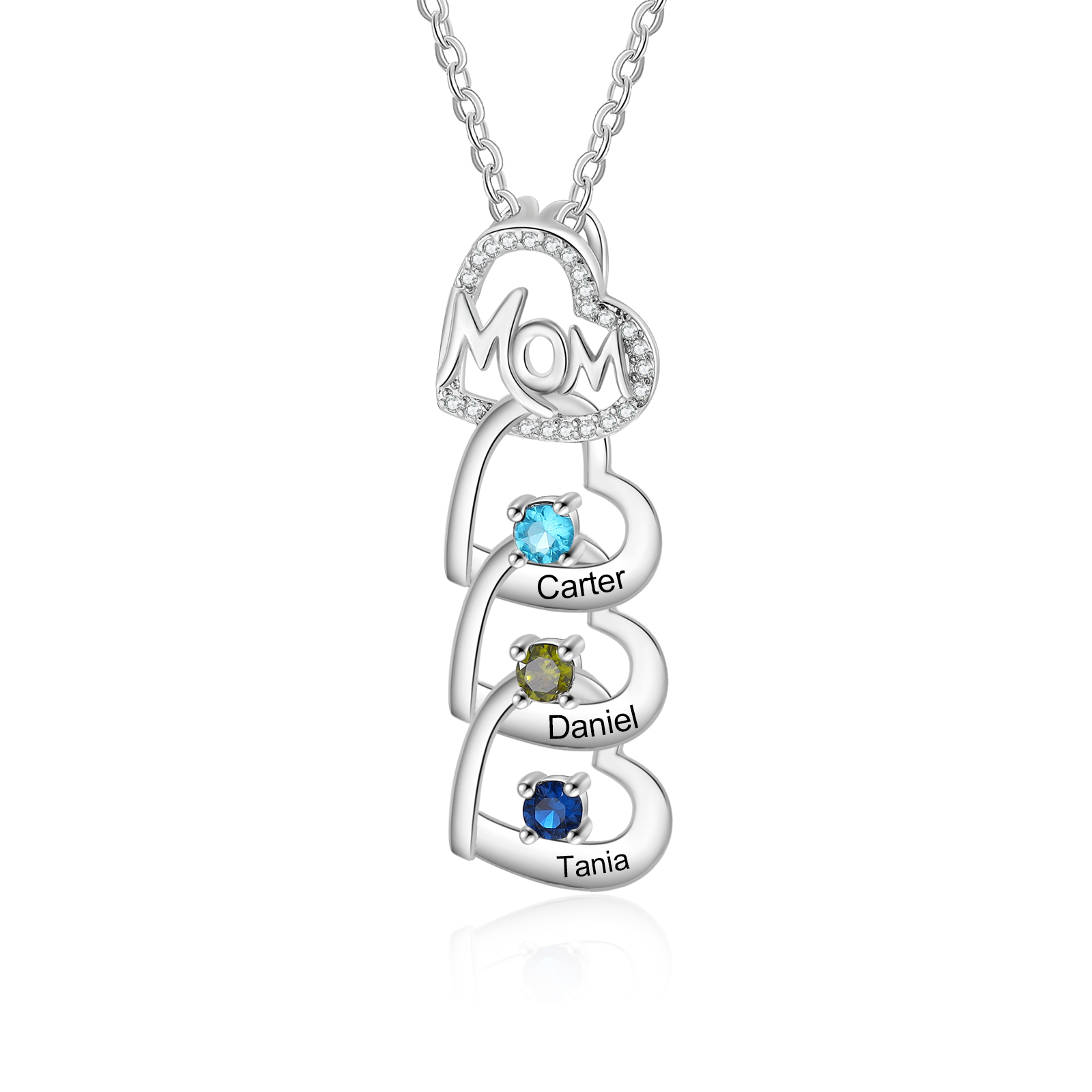 3 Names & 3 Birthstones Custom Mom Necklace with Birthstones & Names –