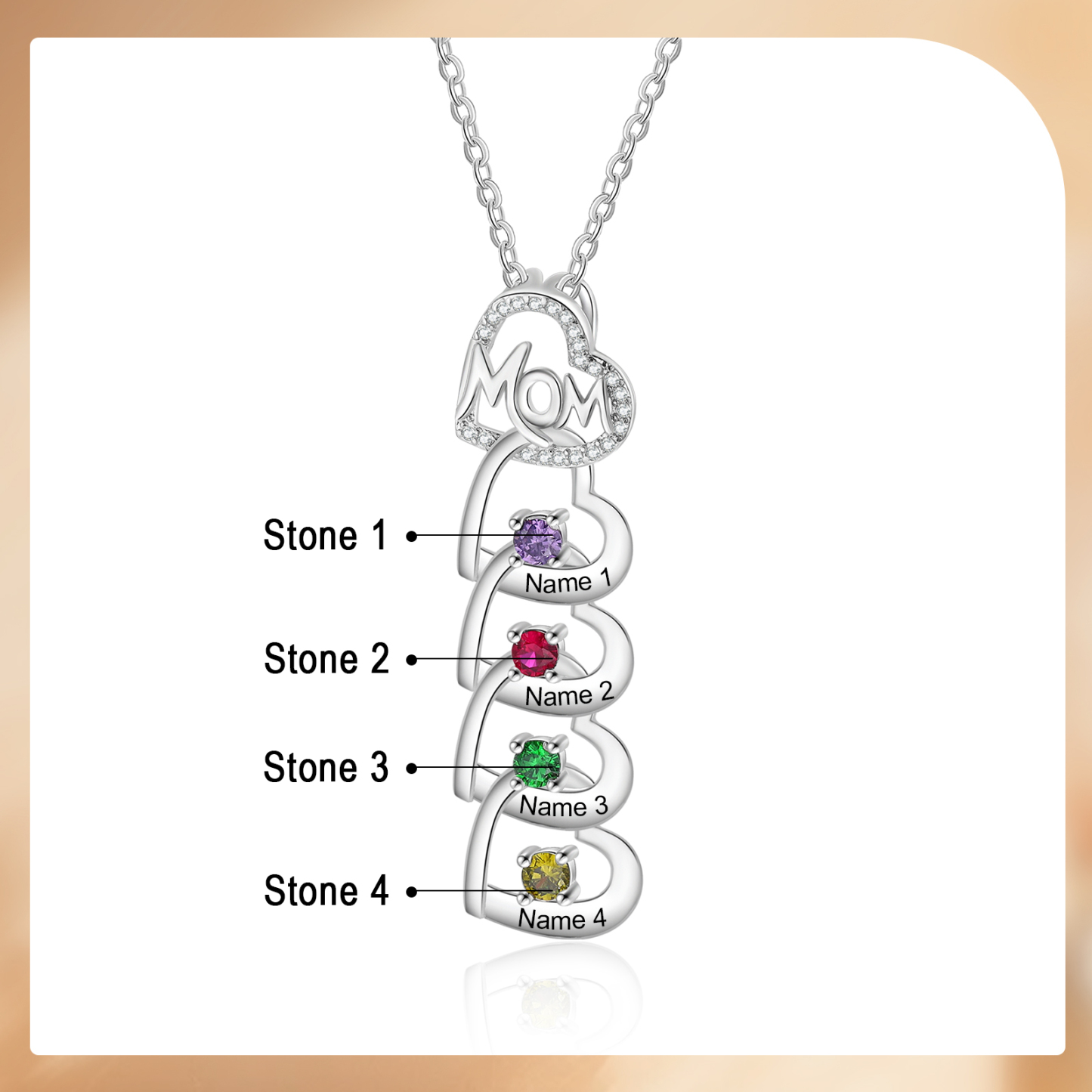 4 Names & 4 Birthstones Custom Mom Necklace with Birthstones & Names – Personalized Mother’s Day Jewelry Gift | Lorajewel