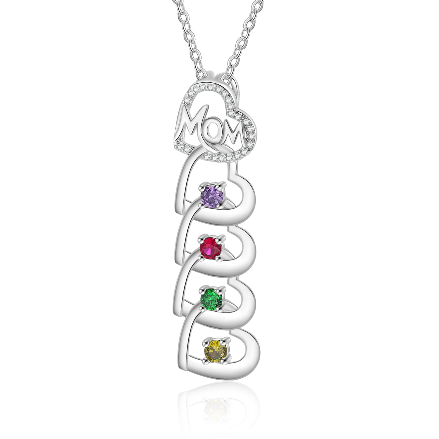4 Names & 4 Birthstones Custom Mom Necklace with Birthstones & Names – Personalized Mother’s Day Jewelry Gift | Lorajewel