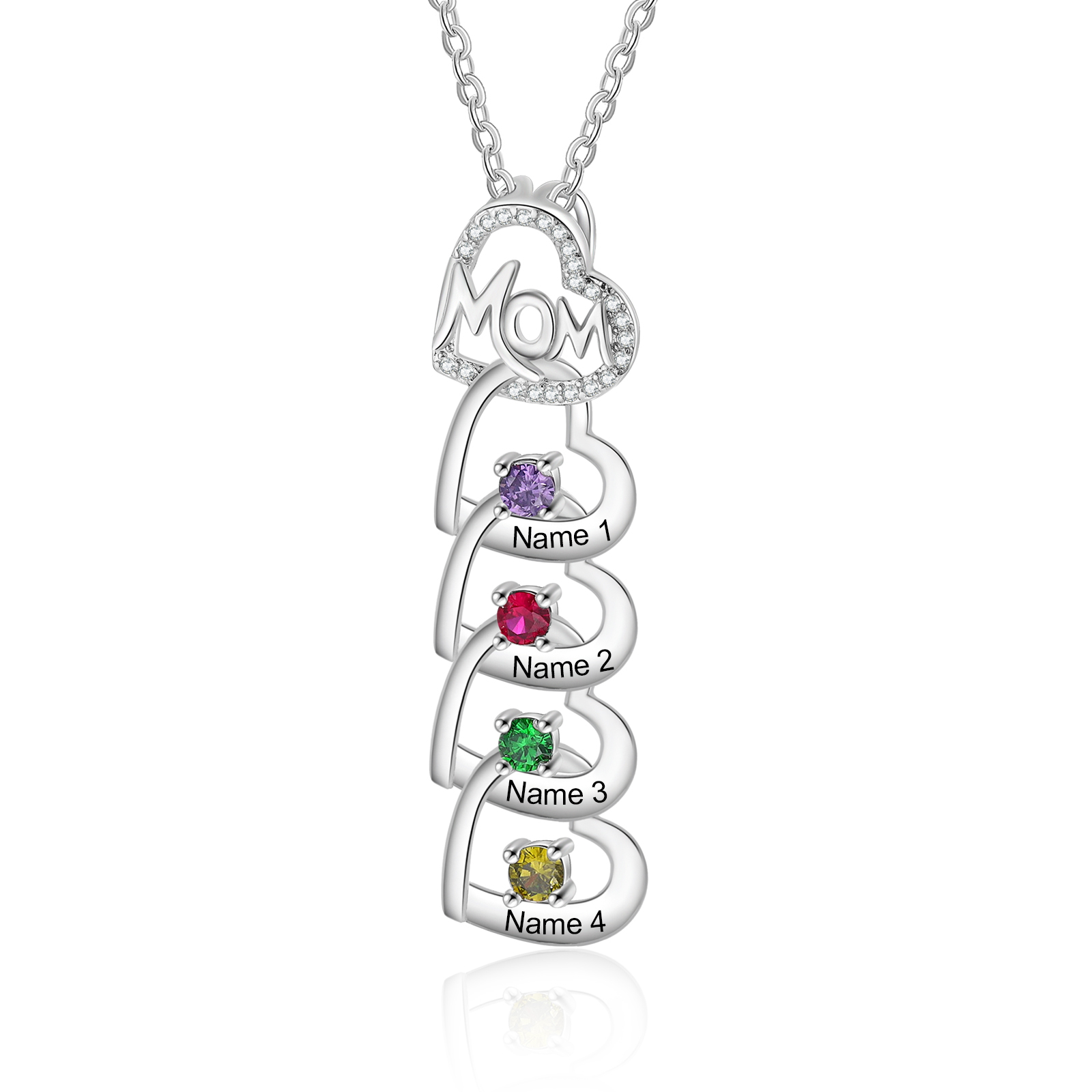 4 Names & 4 Birthstones Custom Mom Necklace with Birthstones & Names – Personalized Mother’s Day Jewelry Gift | Lorajewel