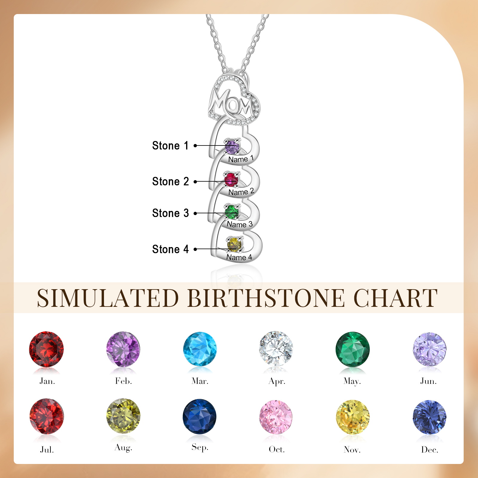 4 Names & 4 Birthstones Custom Mom Necklace with Birthstones & Names – Personalized Mother’s Day Jewelry Gift | Lorajewel