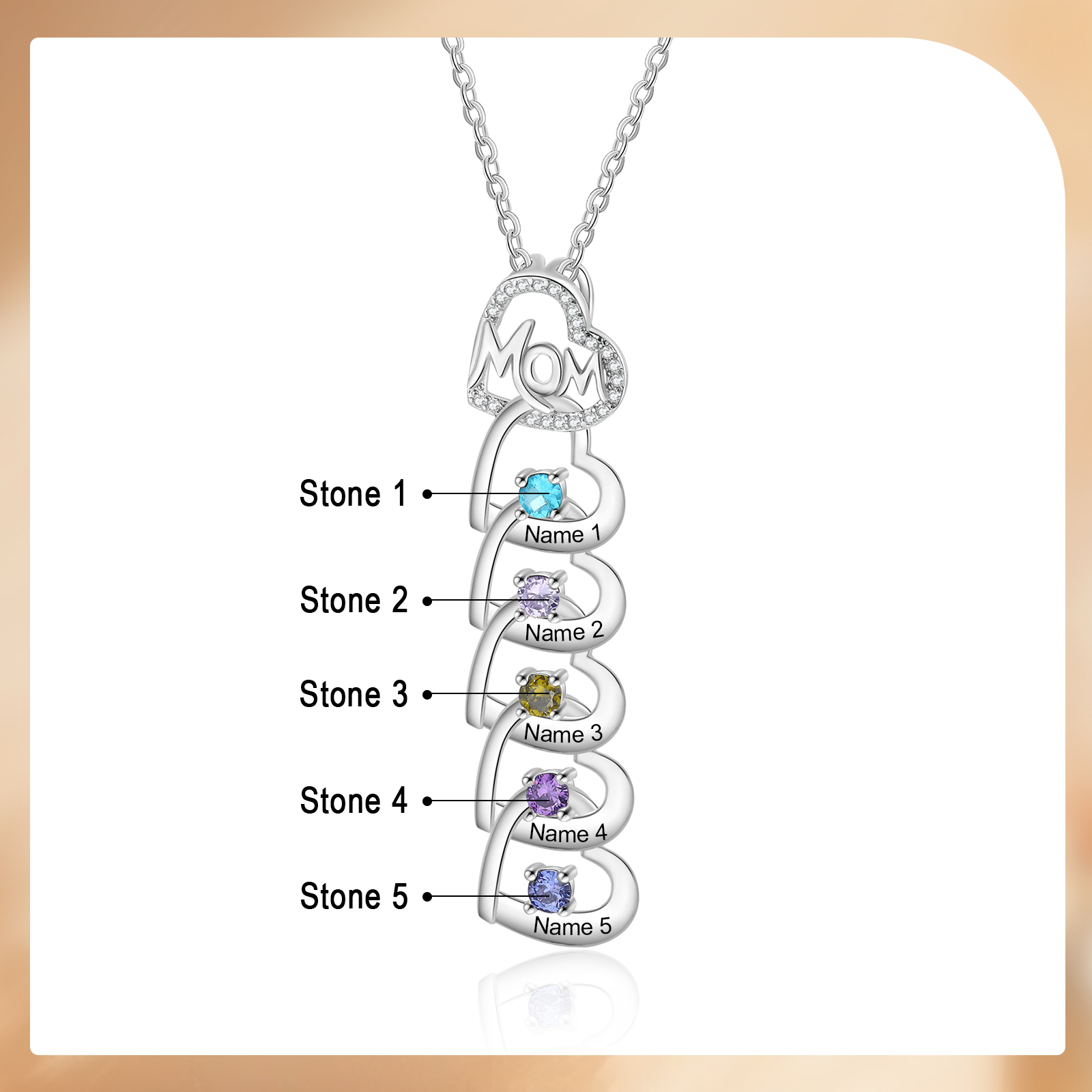 5 Names & 5 Birthstones Custom Mom Necklace with Birthstones & Names – Personalized Mother’s Day Jewelry Gift | Lorajewel