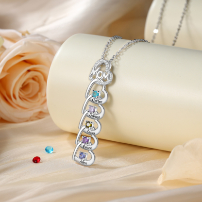5 Names & 5 Birthstones Custom Mom Necklace with Birthstones & Names – Personalized Mother’s Day Jewelry Gift | Lorajewel