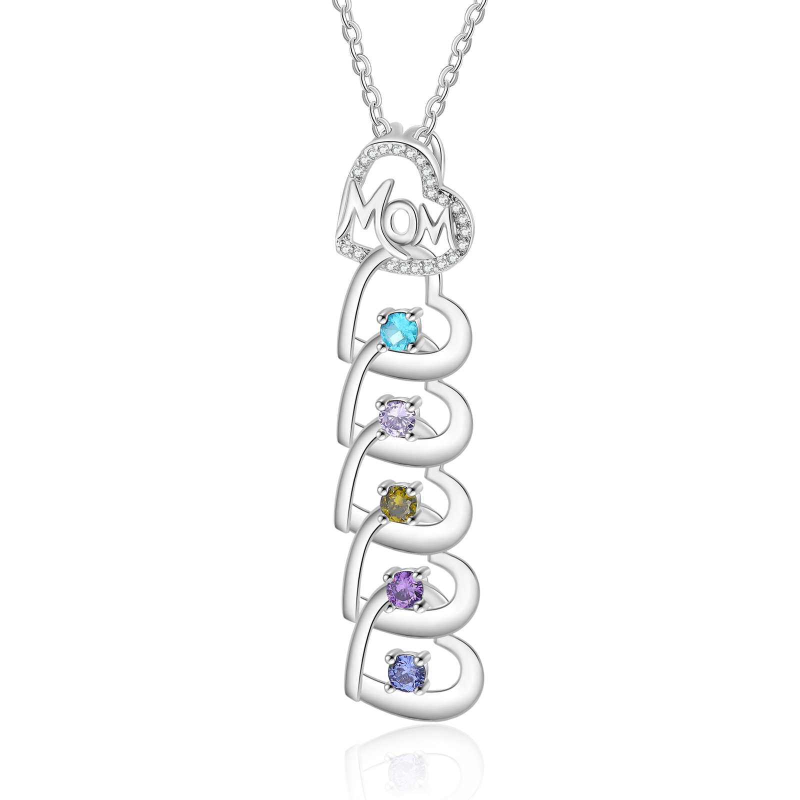 5 Names & 5 Birthstones Custom Mom Necklace with Birthstones & Names – Personalized Mother’s Day Jewelry Gift | Lorajewel