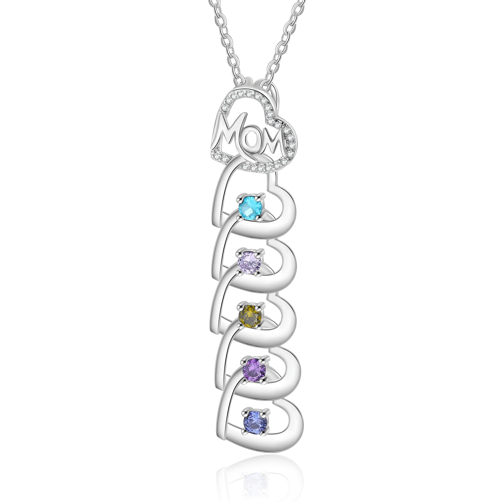 5 Names & 5 Birthstones Custom Mom Necklace with Birthstones & Names – Personalized Mother’s Day Jewelry Gift | Lorajewel