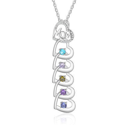 5 Names & 5 Birthstones Custom Mom Necklace with Birthstones & Names – Personalized Mother’s Day Jewelry Gift | Lorajewel