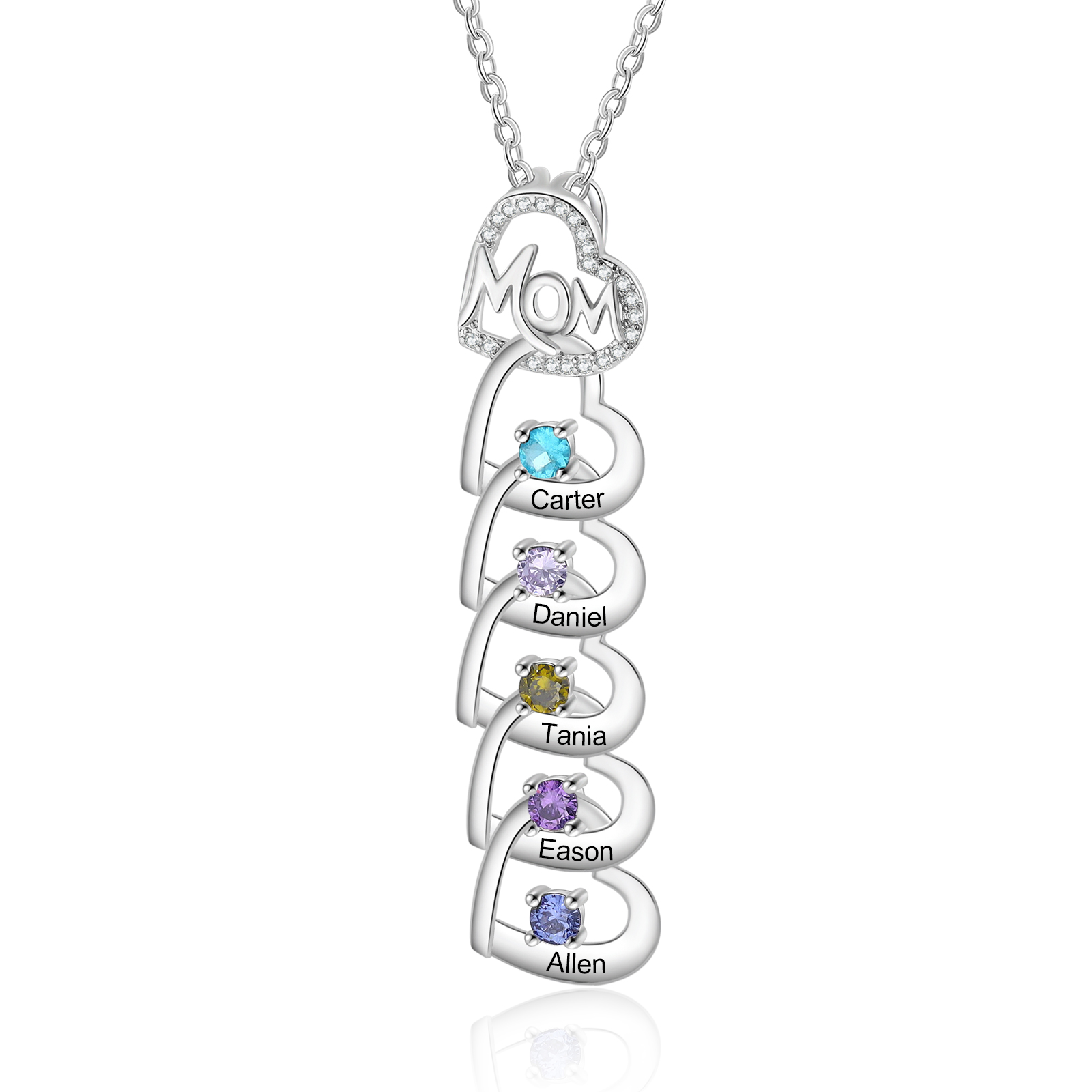 5 Names & 5 Birthstones Custom Mom Necklace with Birthstones & Names –