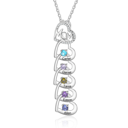 5 Names & 5 Birthstones Custom Mom Necklace with Birthstones & Names –