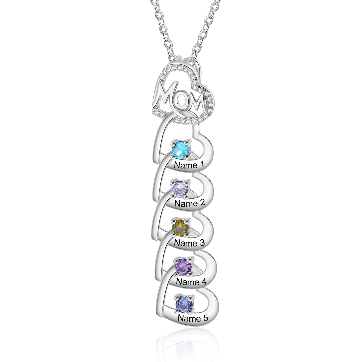 5 Names & 5 Birthstones Custom Mom Necklace with Birthstones & Names – Personalized Mother’s Day Jewelry Gift | Lorajewel