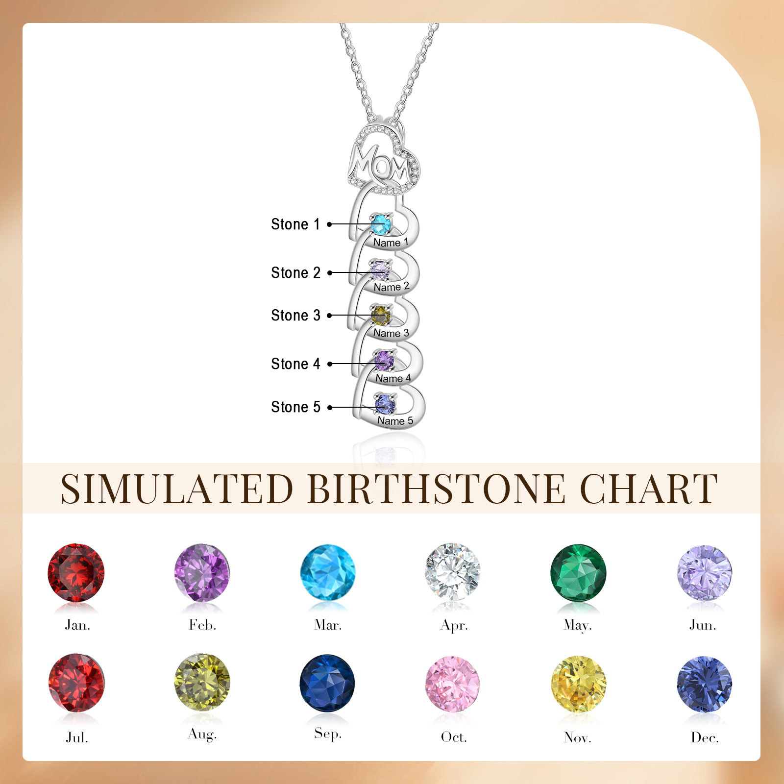 5 Names & 5 Birthstones Custom Mom Necklace with Birthstones & Names – Personalized Mother’s Day Jewelry Gift | Lorajewel