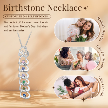 6 Names & 6 Birthstones Custom Mom Necklace with Birthstones & Names – Personalized Mother’s Day Jewelry Gift | Lorajewel