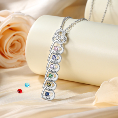 6 Names & 6 Birthstones Custom Mom Necklace with Birthstones & Names – Personalized Mother’s Day Jewelry Gift | Lorajewel