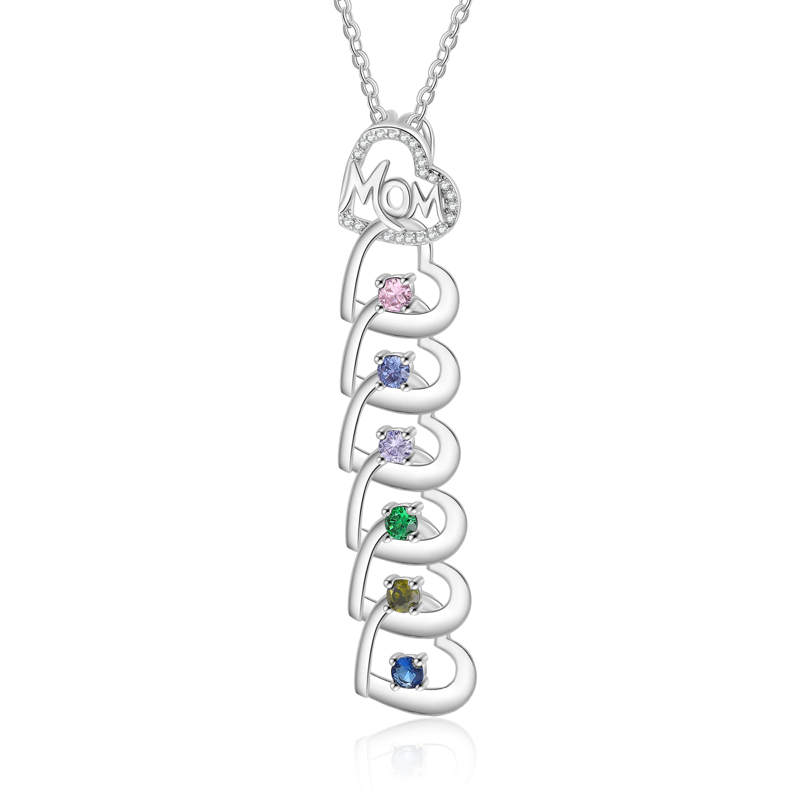 6 Names & 6 Birthstones Custom Mom Necklace with Birthstones & Names – Personalized Mother’s Day Jewelry Gift | Lorajewel