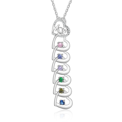 6 Names & 6 Birthstones Custom Mom Necklace with Birthstones & Names – Personalized Mother’s Day Jewelry Gift | Lorajewel