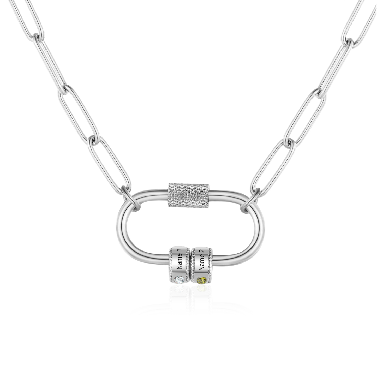 2 Names Personalized Birthstone Name Necklace – Custom Stainless Steel Chain with 2 Engraved Beads, Gold or Silver | Lorajewel