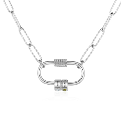2 Names Personalized Birthstone Name Necklace – Custom Stainless Steel Chain with 2 Engraved Beads, Gold or Silver | Lorajewel